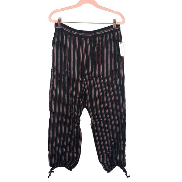 Anthropologie Black Red Striped Ankle Tie Cropped Jogger Pants Sz. M NEW - Picture 2 of 11
